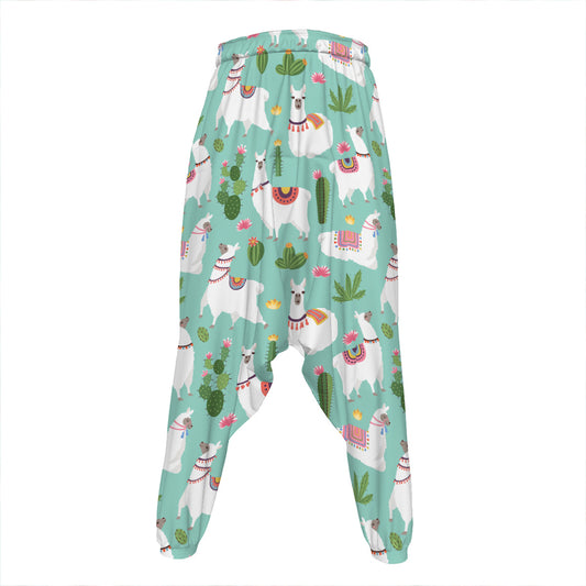 Cute Cactus And Llama Pattern Print Hammer Pants
