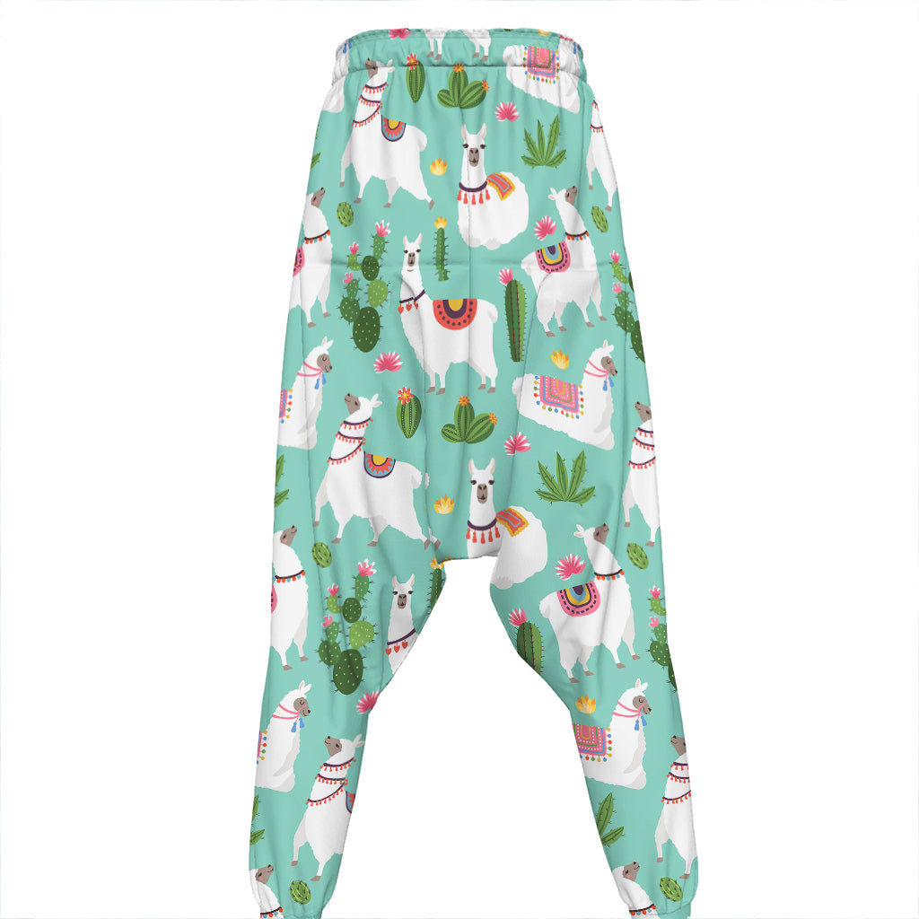Cute Cactus And Llama Pattern Print Hammer Pants