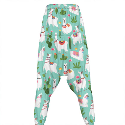 Cute Cactus And Llama Pattern Print Hammer Pants