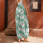 Cute Cactus And Llama Pattern Print Harem Pants