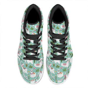 Cute Cactus And Llama Pattern Print High Top Leather Sneakers