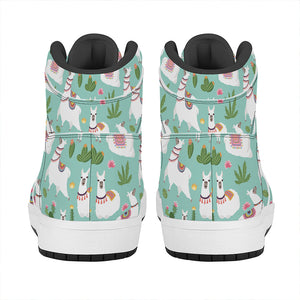 Cute Cactus And Llama Pattern Print High Top Leather Sneakers