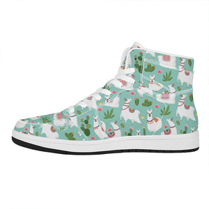 Cute Cactus And Llama Pattern Print High Top Leather Sneakers