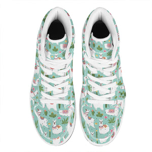 Cute Cactus And Llama Pattern Print High Top Leather Sneakers