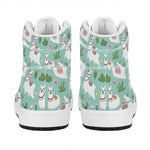 Cute Cactus And Llama Pattern Print High Top Leather Sneakers