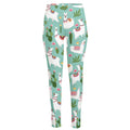 Cute Cactus And Llama Pattern Print High-Waisted Pocket Leggings