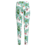 Cute Cactus And Llama Pattern Print High-Waisted Pocket Leggings