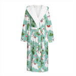 Cute Cactus And Llama Pattern Print Hooded Bathrobe