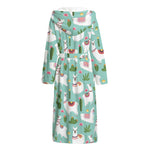 Cute Cactus And Llama Pattern Print Hooded Bathrobe