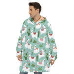 Cute Cactus And Llama Pattern Print Hoodie Blanket