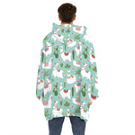 Cute Cactus And Llama Pattern Print Hoodie Blanket