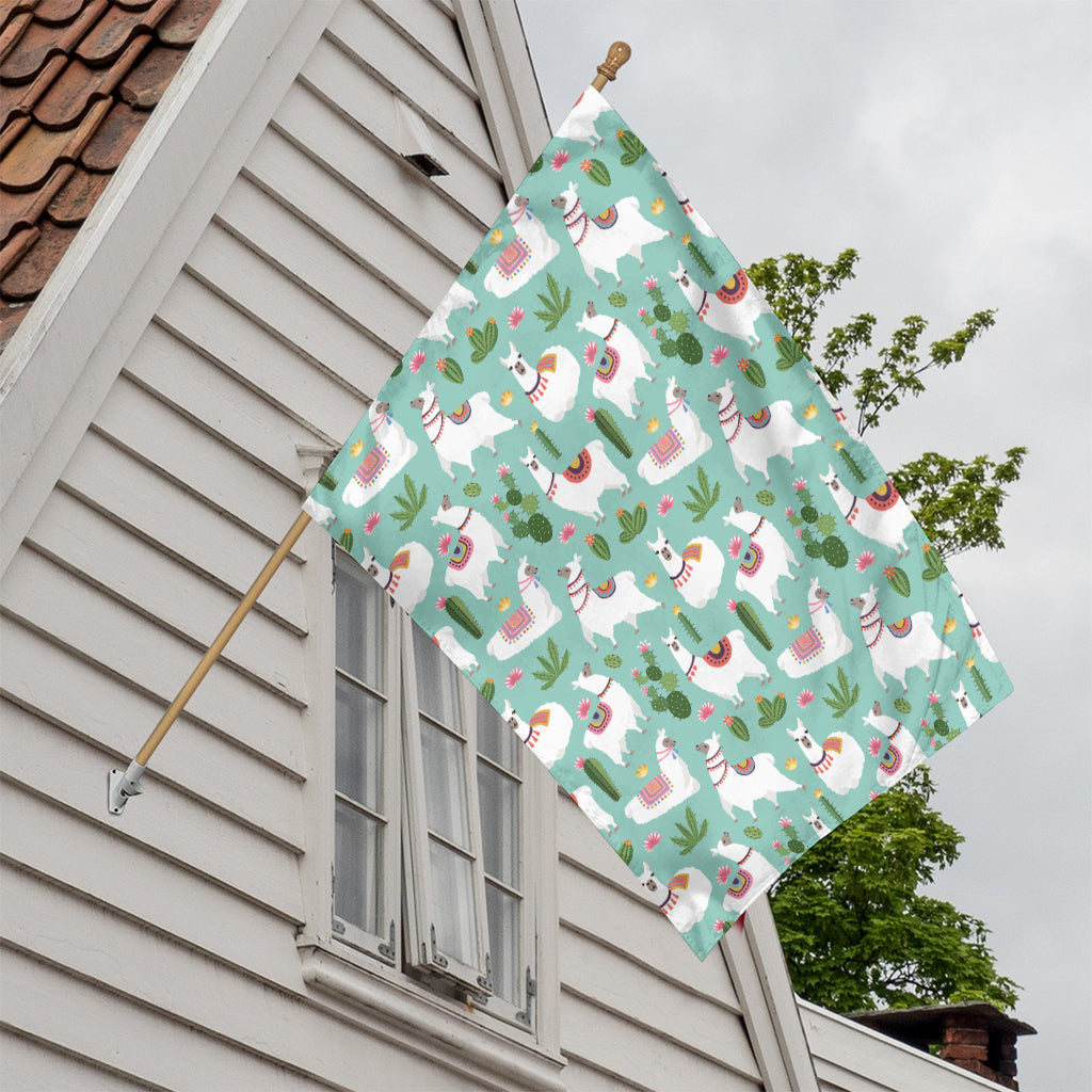 Cute Cactus And Llama Pattern Print House Flag