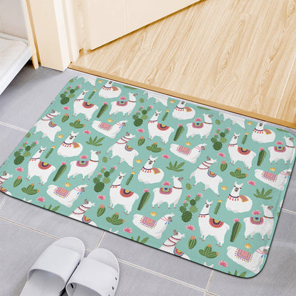 Cute Cactus And Llama Pattern Print Indoor Door Mat