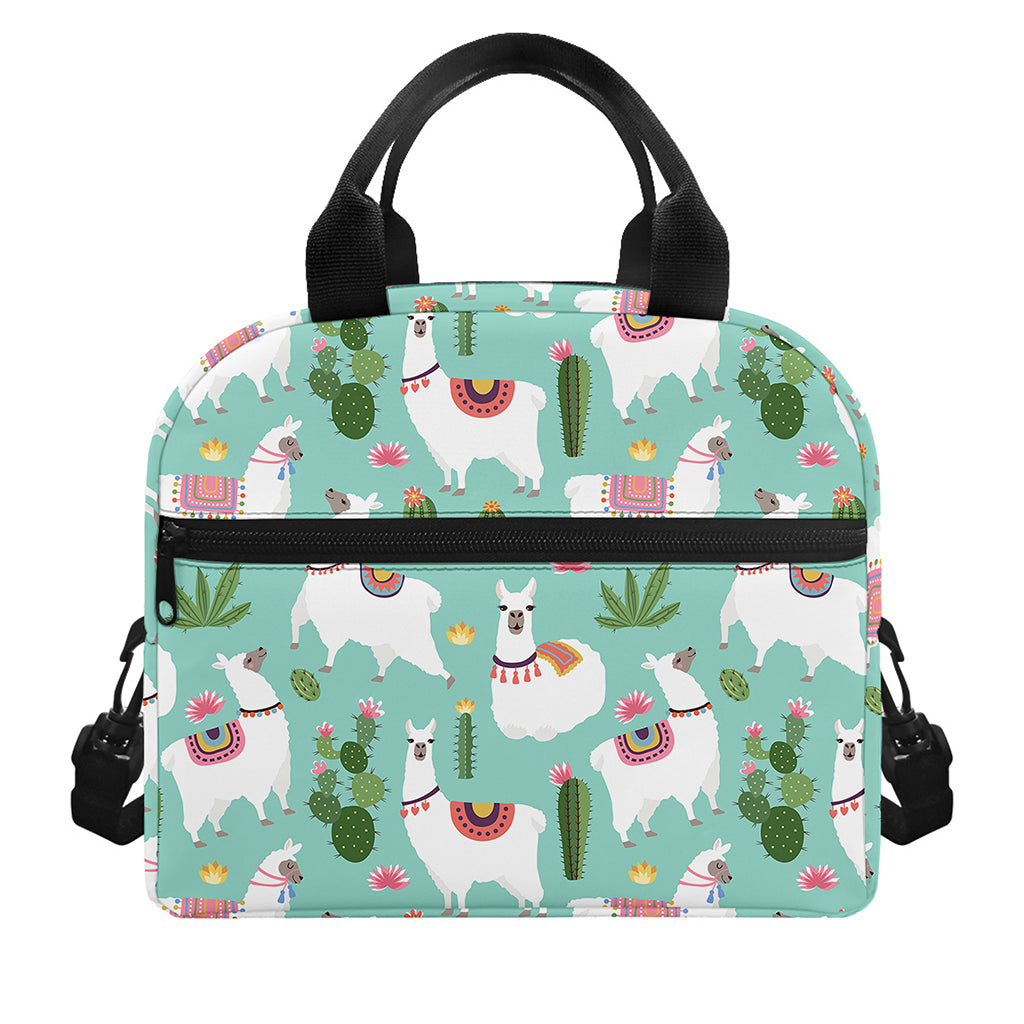 Cute Cactus And Llama Pattern Print Insulated Lunch Bag