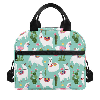 Cute Cactus And Llama Pattern Print Insulated Lunch Bag