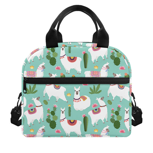 Cute Cactus And Llama Pattern Print Insulated Lunch Bag