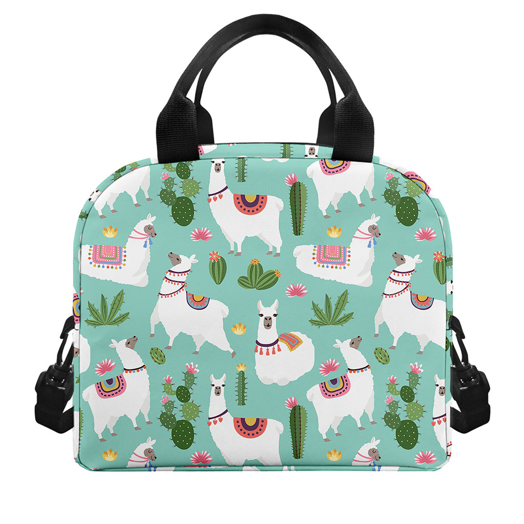 Cute Cactus And Llama Pattern Print Insulated Lunch Bag
