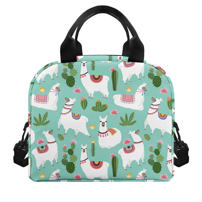 Cute Cactus And Llama Pattern Print Insulated Lunch Bag