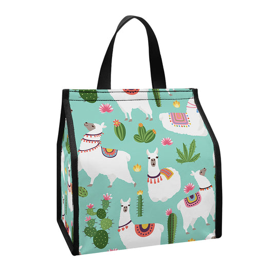 Cute Cactus And Llama Pattern Print Insulated Lunch Tote