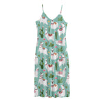 Cute Cactus And Llama Pattern Print Jersey Midi Cami Dress