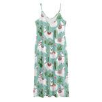 Cute Cactus And Llama Pattern Print Jersey Midi Cami Dress