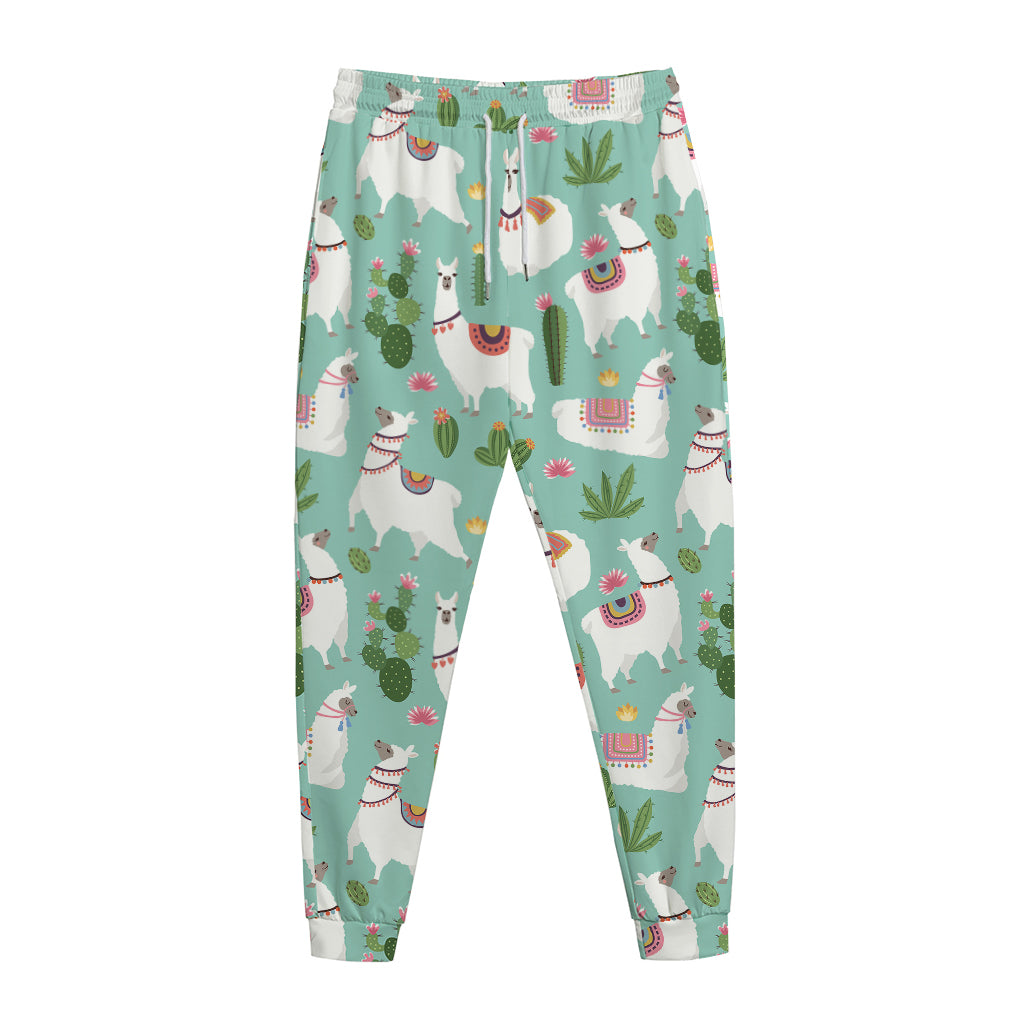 Cute Cactus And Llama Pattern Print Jogger Pants