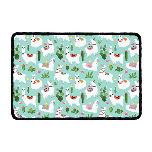 Cute Cactus And Llama Pattern Print Kitchen Mat