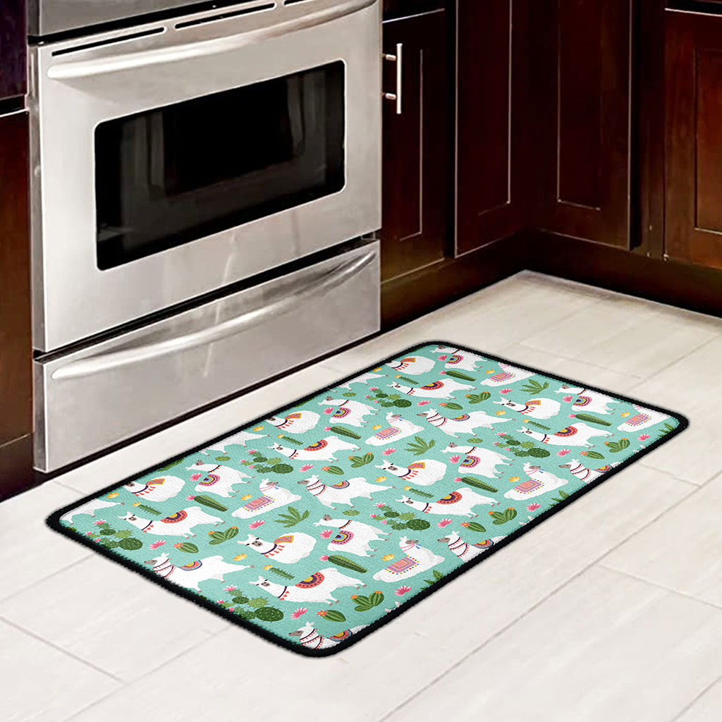 Cute Cactus And Llama Pattern Print Kitchen Mat