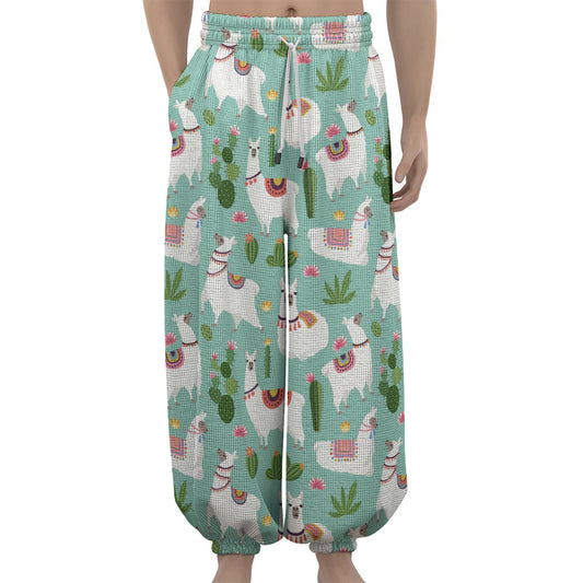 Cute Cactus And Llama Pattern Print Lantern Pants