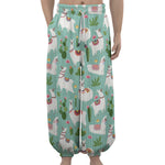 Cute Cactus And Llama Pattern Print Lantern Pants