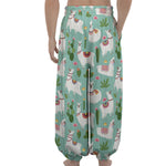 Cute Cactus And Llama Pattern Print Lantern Pants