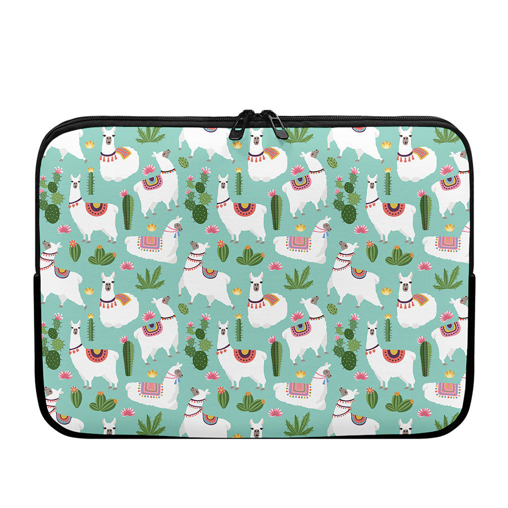 Cute Cactus And Llama Pattern Print Laptop Sleeve