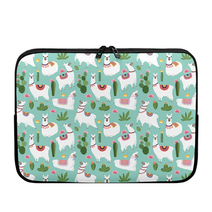 Cute Cactus And Llama Pattern Print Laptop Sleeve