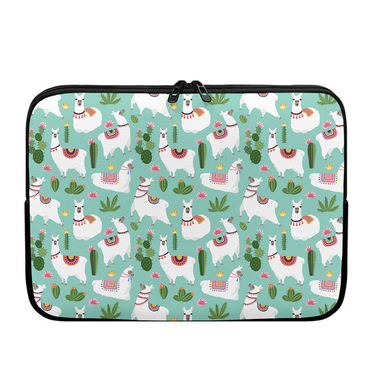 Cute Cactus And Llama Pattern Print Laptop Sleeve