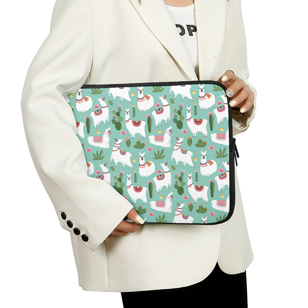 Cute Cactus And Llama Pattern Print Laptop Sleeve