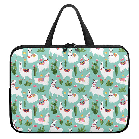 Cute Cactus And Llama Pattern Print Laptop Sleeve With Handle
