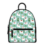 Cute Cactus And Llama Pattern Print Leather Backpack