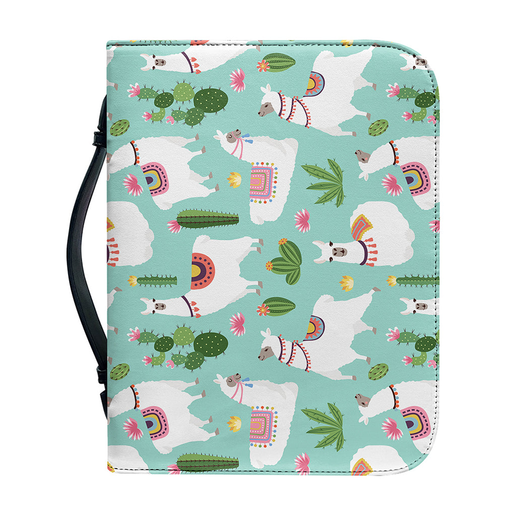 Cute Cactus And Llama Pattern Print Leather Bible Cover