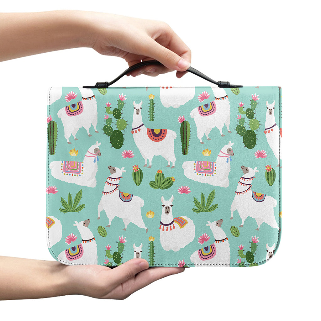 Cute Cactus And Llama Pattern Print Leather Bible Cover