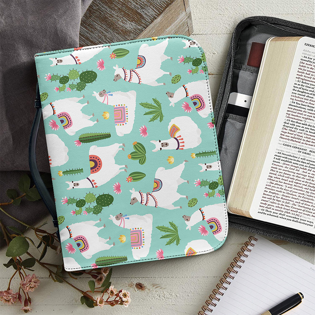 Cute Cactus And Llama Pattern Print Leather Bible Cover