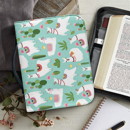 Cute Cactus And Llama Pattern Print Leather Bible Cover