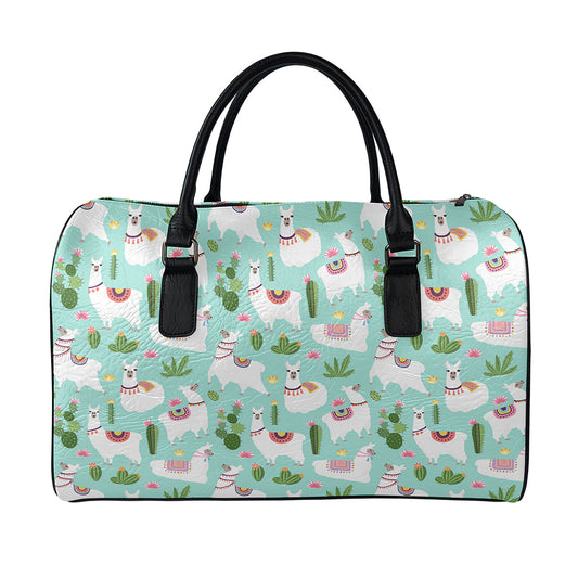 Cute Cactus And Llama Pattern Print Leather Duffle Bag