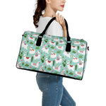 Cute Cactus And Llama Pattern Print Leather Duffle Bag