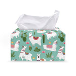 Cute Cactus And Llama Pattern Print Leather Tissue Box Cover
