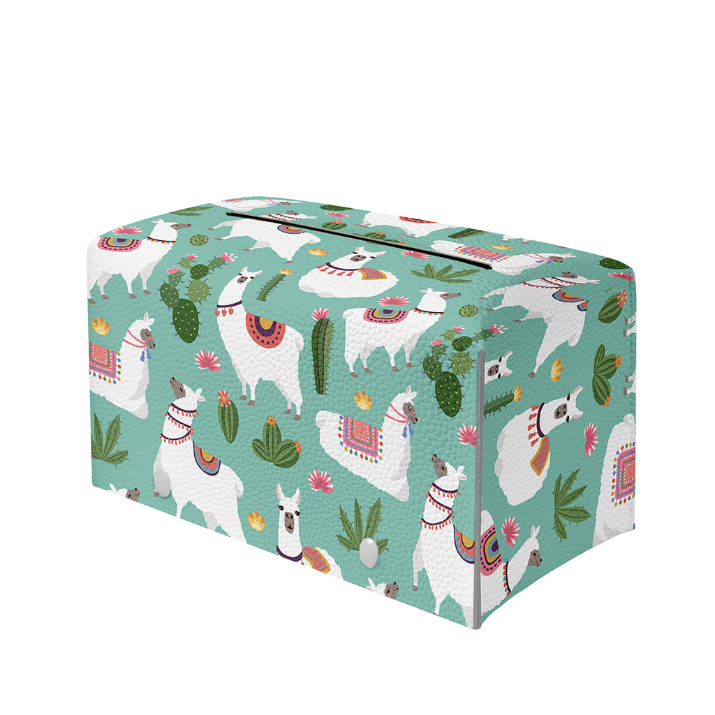 Cute Cactus And Llama Pattern Print Leather Tissue Box Cover