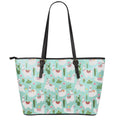 Cute Cactus And Llama Pattern Print Leather Tote Bag With Zipper