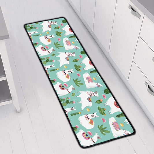 Cute Cactus And Llama Pattern Print Long Kitchen Mat