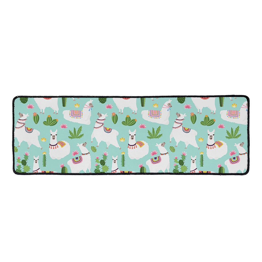 Cute Cactus And Llama Pattern Print Long Kitchen Mat