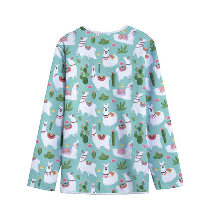 Cute Cactus And Llama Pattern Print Long Sleeve Short Coat