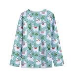 Cute Cactus And Llama Pattern Print Long Sleeve Short Coat